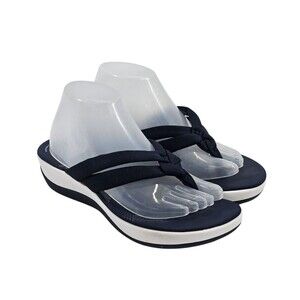 CLARKS Women's 9 Arla Kaylie‎ 2 Fabric Thong Flip Flop Beach Pool Sandals Navy